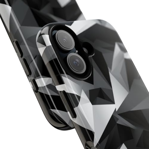 Coque rigide iPhone 16 motif géométrique brillant finition luxe noir gris - 2