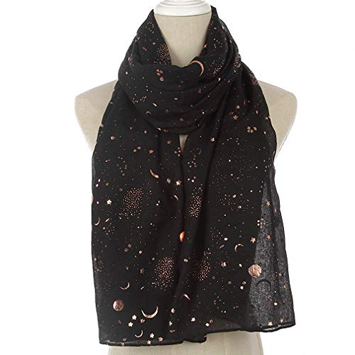 Tinpia Fashion Scarf For Women, Lightweight Colorful Shawl With Star Moon Pattern For Girls Ladies Women Black #TOP1