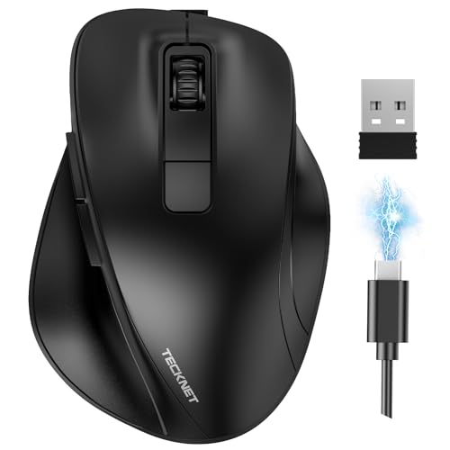 TECKNET Wireless Mouse, Bluetooth Mouse (BT5.0/3.0 & 2.4G) Rechargeable 4800 DPI Silent Mice, Computer Mice with USB A Receiver,Ergonomic Grips Optical Cordless Mice for Laptop/Mac/PC,Black