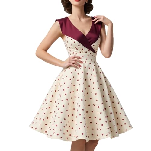 HIGAKI Womens 1950s Dress Tea Party V-Neck Sleeveless Dress(DR0065HB 2XL)