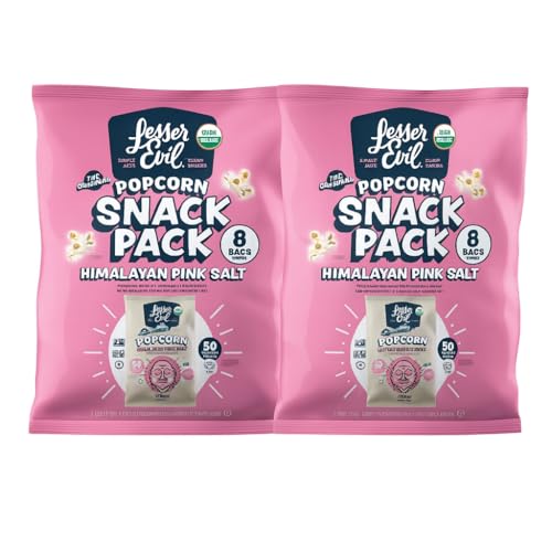 Lesser Organic Popcorn Snack Pack – 16ct, Himalayan Pink Salt,