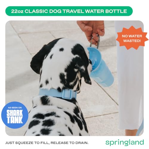 Image of Springer Dog Water Bottle | Portable Travel Drinking Feeder Dispenser for Dogs & Puppies | As Seen on Shark Tank | Leak-Proof Bowl | BPA-Free | Outdoor Walking, Hiking & Travel | 22oz Blue