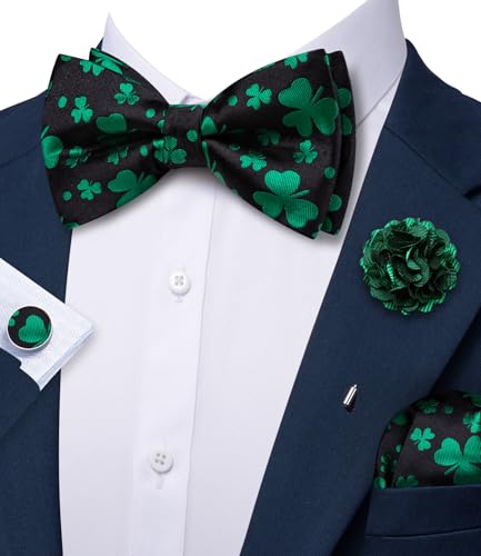 Image of YOHOWA Mens Bow Tie Set Paisley Coloful Pre-tied Bowties Adjustable with Handkerchief Cufflinks Wedding Prom Party