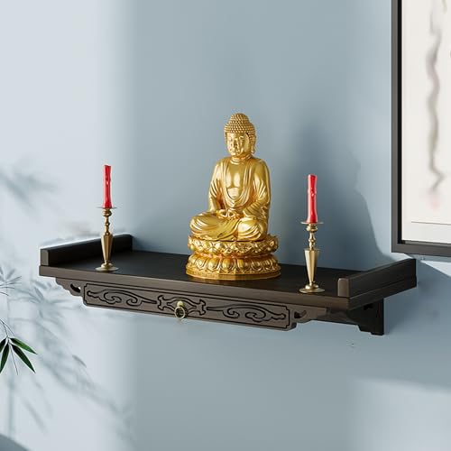 Estante de mesa de altar montado en la pared con cajones extensibles, nicho de meditación y oración para uso doméstico
