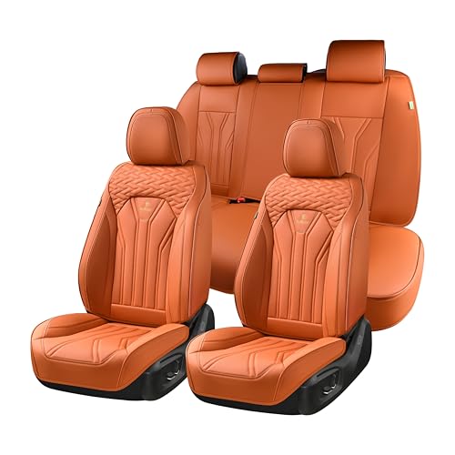 Image of FLORICH Car Seat Covers Full Set, Leather Seat Covers for Cars, Orange Seat Cover, Waterproof Car Seat Cushion Universal Car Seat Protector Front Seats and Back Fit for Most Cars Trucks SUVs
