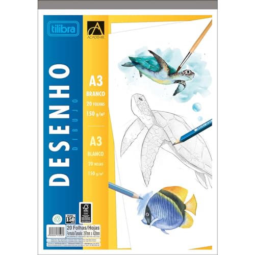 Tilibra - Caderno Colado Desenho A3 Branco Académie 20 Folhas - 1 un