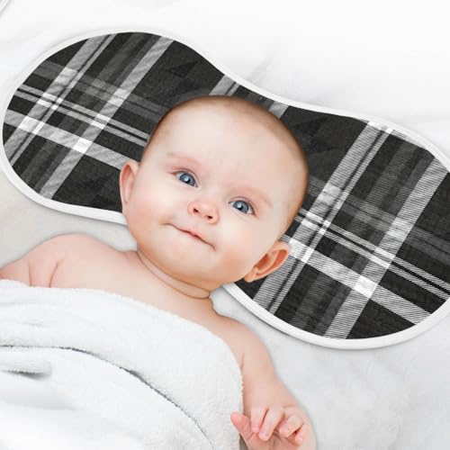 J JOYSAY Plaid Black Baby Burp Cloths for Boys Girls Large 22''x11'' Cotton 4 Layer Burping Cloths for Girl Drool one sizex24