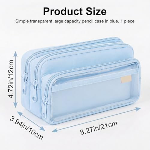 Image of ZIBUYU Large Pencil Case, 4 Compartments, Pen Pouch, Blue, School Office