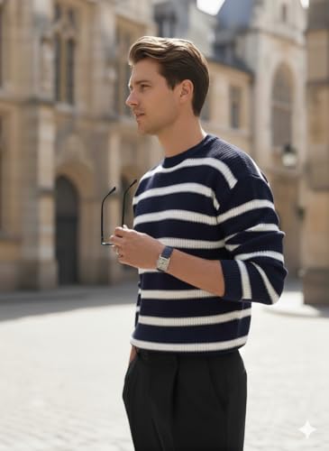 Image of Pivl Men's Winter Round Neck Striped Sweater