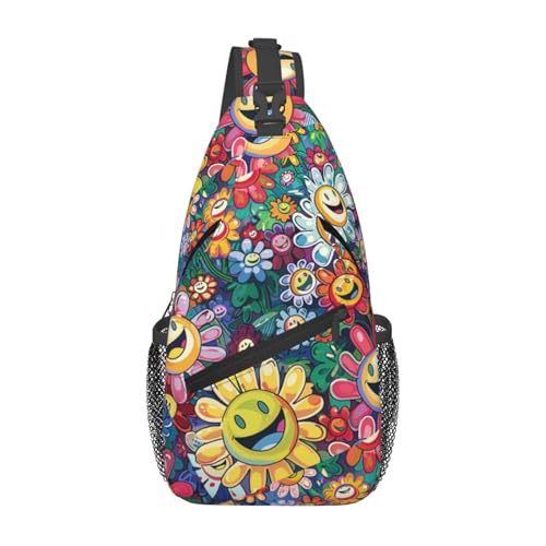 Image of Crossbody Bag Funny Cute Smiling Sunflowers Sling Bag Backpack Chest Bags Shoulder Bag for Women Men