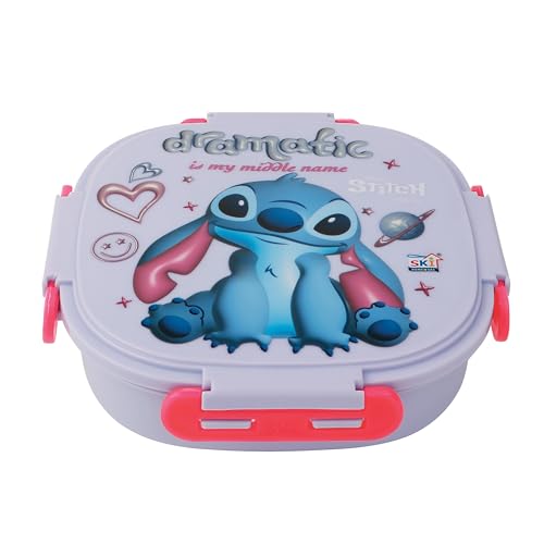 Image of SKI Baker Steel Lunch Box for Kids, 3 Compartment Insulated School Tiffin with Spoon, Leak-Proof, BPA Free, Bento Box for Boys & Girls, Birthday Gifts, Party Favours - Stitch
