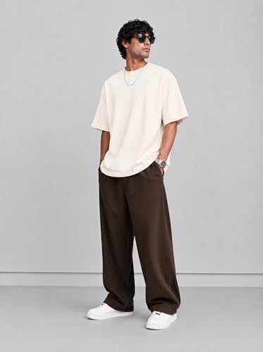 Image of PeaceOut Oversized T Shirt for Men | 240 GSM Heavyweight Cotton T Shirt | Drop Shoulder Oversized Tshirt for Men | Baggy Loose Fit Streetwear Round Neck Half Sleeve Casual Wear