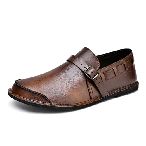 Men's Genuine Leather Buckle Casual Slip-On Loafers Comfort Classic Shoes Fashion Driving Business Dress Shoes