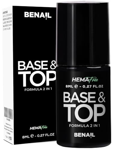 Benail Base e top coat Semipermanente con effetto extra-lucido fino alla rimozione, unghie Gel, resistente, elastica e autolivellante da 8 ml.
