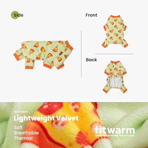 Image of Fitwarm Pizza Dog Fleece Pajamas, Funny Cozy Clothes for Small Dogs Boy Girl, Soft Pet Onesie, Light Green, Orange, XL
