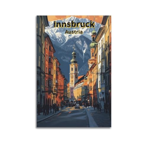 Innsbruck Affiche d'art vintage sur toile Motif Autriche 20 x 30 cm
