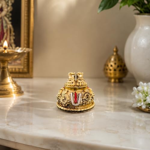 Image of Gold Art India Lord Balaji Charan Paduka 24 kt Gold Matte Finish Vishnu Charan Paduka for Pooja Room /Balaji for car Venkateswara Swamy Feet with Shanku Chakra Namam Best Gifting