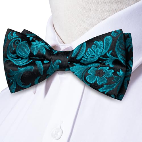 Image of Hi-Tie Bow Ties for Men Pre-Tied Pocket Square with Cufflinks Mens Bowtie Sets for Wedding Formal Party