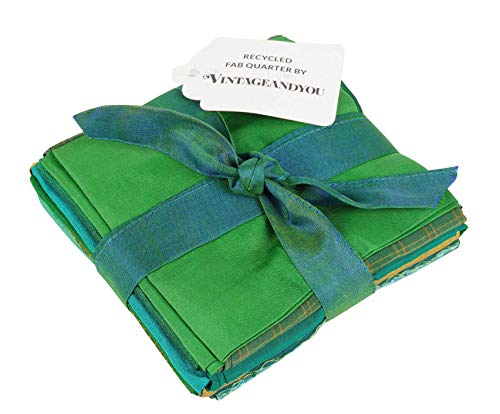 Soie sari en coupons fat quarter pour patchwork fluide et patchwork de soie vert - 3