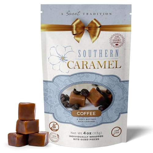 Southern Caramel Coffee Caramels, Soft Buttery Gourmet Caramel Candy Infused with Rich Coffee Flavor, Handcrafted, Small Batch, Gluten Free, No Corn Syrup, Individually Wrapped, Gift Ready, 4 oz (Pack of 1)