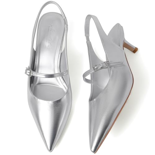 Image of Mostrin Kitten Heels for Women Slingback Pointed Closed Toe Heels Women's Pumps Shoes for Wedding, Party, Commuting