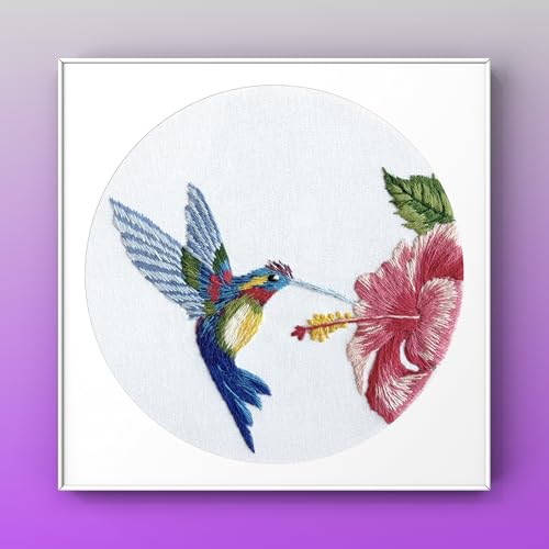 Image of YOUA Hummingbird Embroidery Kit for Adults with Stamped Pattern, Embroidery DIY Crafting,Cross Stitch Beginner Kits with Frame,Embroidery Kit.