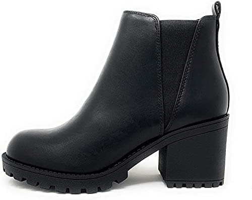 Soda ORIGAMI ~ WOMEN LUG SOLE MID HEEL FASHION ANKLE BOOTIE W/DOUBLE ELASTIC GORE (6, Black, numeric_6) | Image 1