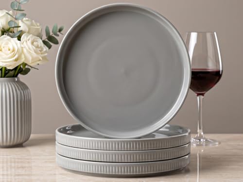 Image of Bodhi House 4-Piece Ribbed Porcelain Dinner Plate Set | 4 Dinner Plates, Chip Resistant, Lightweight, Microwave & Dishwasher Safe Crockery Set for Home, Dining & Gifting