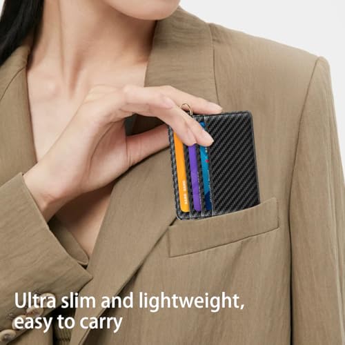 Image of Slim Minimalist Pocket Credit Card Holder Wallet Men | RFID Blocking Lightweight Thin Small Cute Card Cases, Carbon Fiber