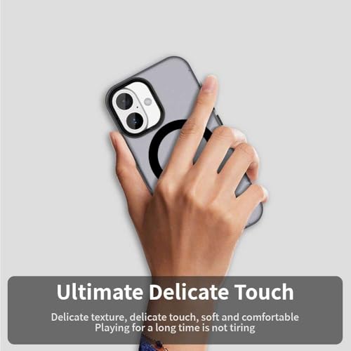 Image of Elzzi Translucent Matte Back Cover for iPhone 16 Case, Shockproof Anti-Fingerprint Phone Cover with Magnetic Wireless Charging, MagSafe Compatible Protective Case for Men & Women (Black)