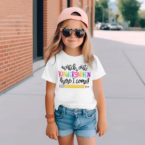 Image of Watch Out Kindergarten Here I Come Shirt Kindergarten Shirts for Girls Kids Back to School T Shirt Children School Tee White