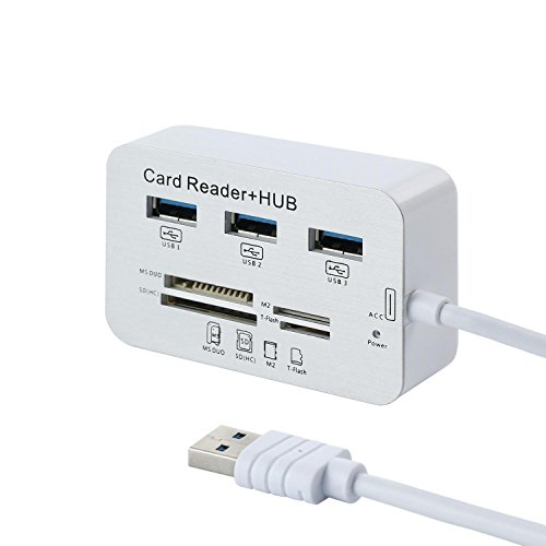USB 3.0 Hub, OXOQO Lecteur de Carte Mémoire Flash avec Ports SDHC / T-Flash / MS DUO / M2 pour Voyage Mac PC Portable