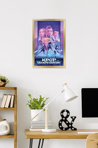 Image of Netflix KPop Demon Hunters (2025) - One Sheet Wall Poster, 22.4L inch x 14.7W inch, Gold Framed Version