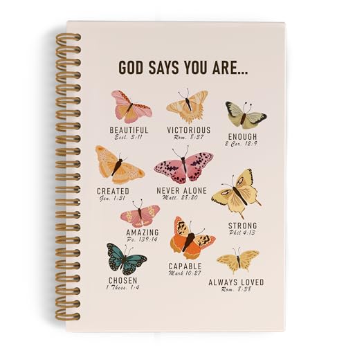 QLMX God Says You Are Beautiful Spiral Notebook, Butterfly Notebook Christian Journal, Lined Journal College Ruled Notebook, Bible Verse Inspirational Hardcover Notebook for Christian Gifts 5.5x8.3
