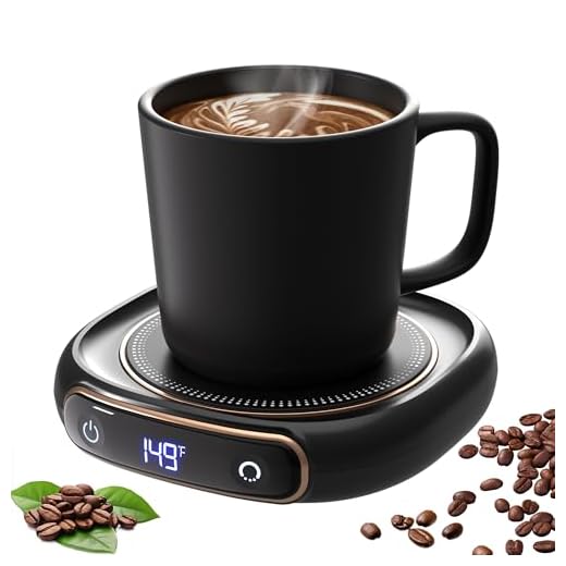 Lerat Coffee Mug Warmer & Mug Set for Desk, Electric Coffee Cup Warmer with Auto Shut Off, 3 Temperature Setting Smart Cup Warmer for Heating Coffee, Milk, Beverage, Candle Jar (Black), 12oz