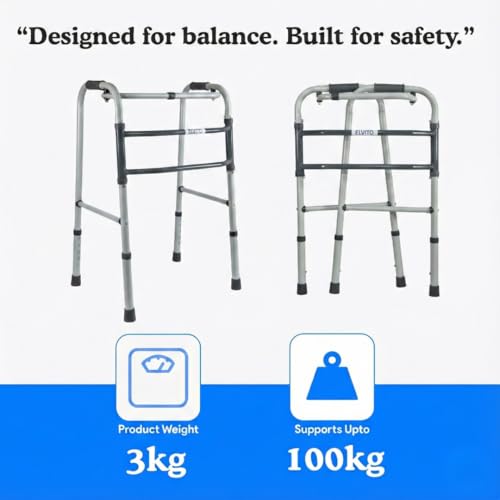 Image of Elvito Foldable Active Walker For Old people | Height Adjustable 5 Levels | Heavy-Duty Walker For Adults Foldable | Walker For Patients At Home | Walker for Men | Durable, Stable & Rust-Resistant | 1 Year Warranty | (Active Walker)