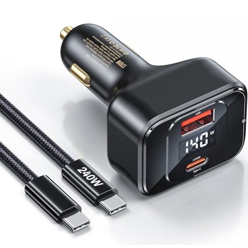 Cargador rápido de coche 170W de doble puerto tipo C para portátiles y móviles