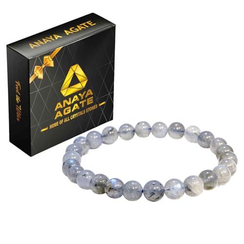 Image of ANAYA AGATE Healing Crystal Bracelet for Women and Men - 8mm Round Beaded Bracelet for Men and Women - Unisex Stretchy Gemstone Bracelet for Healing and Protection