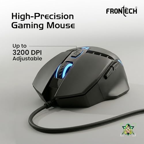 Image of Frontech 4-in-1 Gaming Combo | RGB 35-Key Keyboard + 3200 DPI Mouse + BT 5.4 Converter + Foldable Mobile Holder | Anti-Ghosting | Wired Setup for Android Gaming (KB-0008PC)