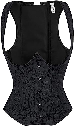 KSHUN Womens Steampunk Vintage Renaissance Corset Top Bustier Vest Underbust Tank Top Black Large