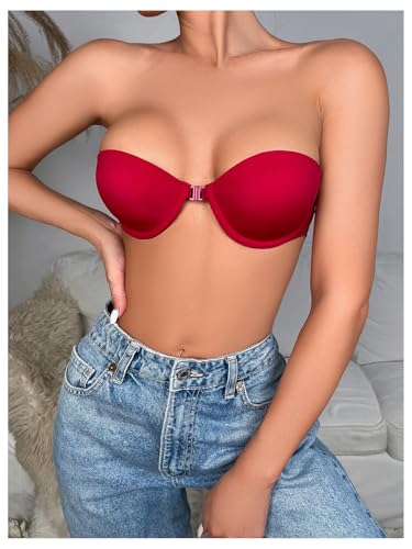 Image of RoseSeek Women's Strapless Underwire Push Up Front Closure Bra | Front Closure, Bandeau Bra, Tube Tops