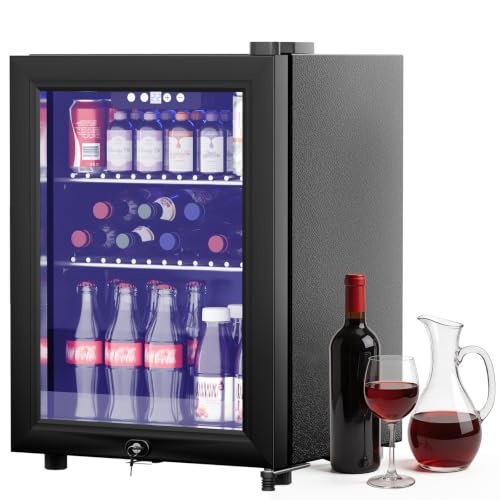 GUIVACI Frigorífico para bebidas 38L – Mini nevera con puerta de cristal para 55 latas, silencioso (43 dB), control de temperatura táctil (4-16 °C), para oficina, habitación y bar, color negro