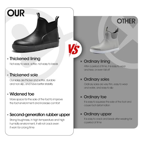 GemChve Gummistiefel Herren,Gartenschuhe herren Kurze,Chelsea Boots Damen,Arbeitsschuhe Gummistiefel Halbhoch,Deckstiefel​ Wasserdicht Rutschfest Geeignet Regentag Reisen Angeln Black46EU
