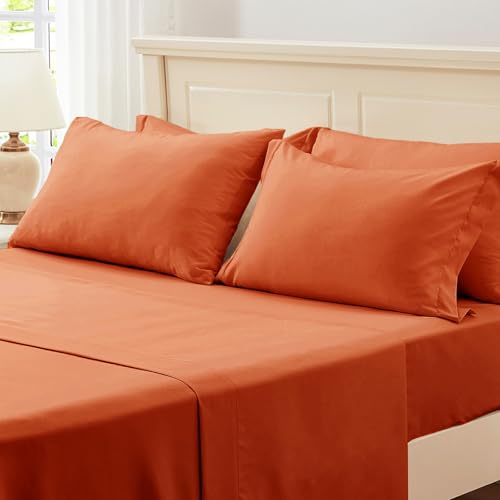 Image of Zzlpp King Comforter Set 7 pieces, Burnt Orange Seersucker Bed in a Bag with Sheets, Lightweight Bedding Sets with 1 Comforter, 2 Pillow Shams, 2 Pillowcases, 1 Flat Sheet, 1 Fitted Sheet