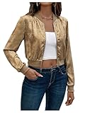Floerns Women's Metallic Varsity Baseball Jacket Long Sleeve Zip Up Lightweight Outerwear Gold Medium
