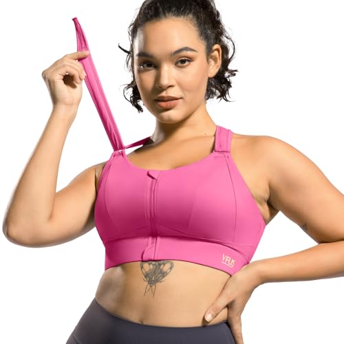 Image of High Impact Sports Bras for Women Adjustable Zip Front Plus Size Workout Bra Full Coverage Removable Padded Running