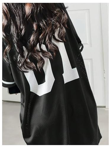 Verdusa Women's Jersey Shirts Dress Graphic Short Sleeve V Neck Loose Casual Short Dresses2