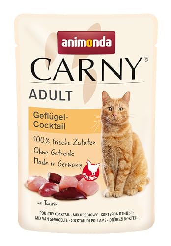 animonda Carny Katzenfutter nass Geflügel-Mix , 8 Portionsbeutel (8 x 85g), getreidefreies Katzennassfutter ohne Zucker für ausgewachsene Katzen mit frischen fleischigen Zutaten