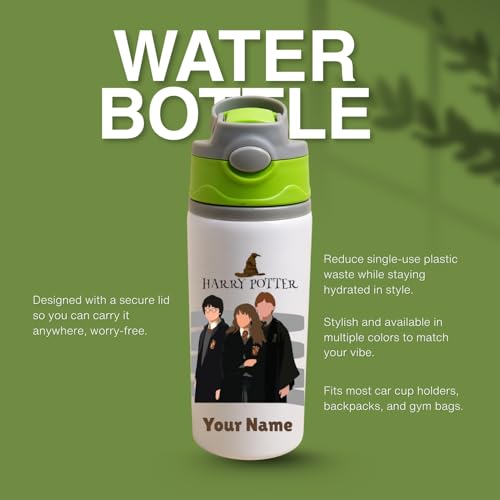 Image of Custom Name Kids Water Bottle 600ml Aluminium | Cartoon Design | Personalised School Bottle | Leakproof Flip Lid | Gift for Son, Daughter|Customise Gift