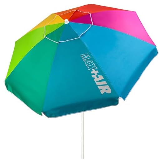 AKTIVE Grand Parasol, Ø200 cm, Parasol Coupe-Vent, Protection UV50, Multicolore, Mât 28-32 mm, Mât Flexible, avec Sac de Transport, Beach